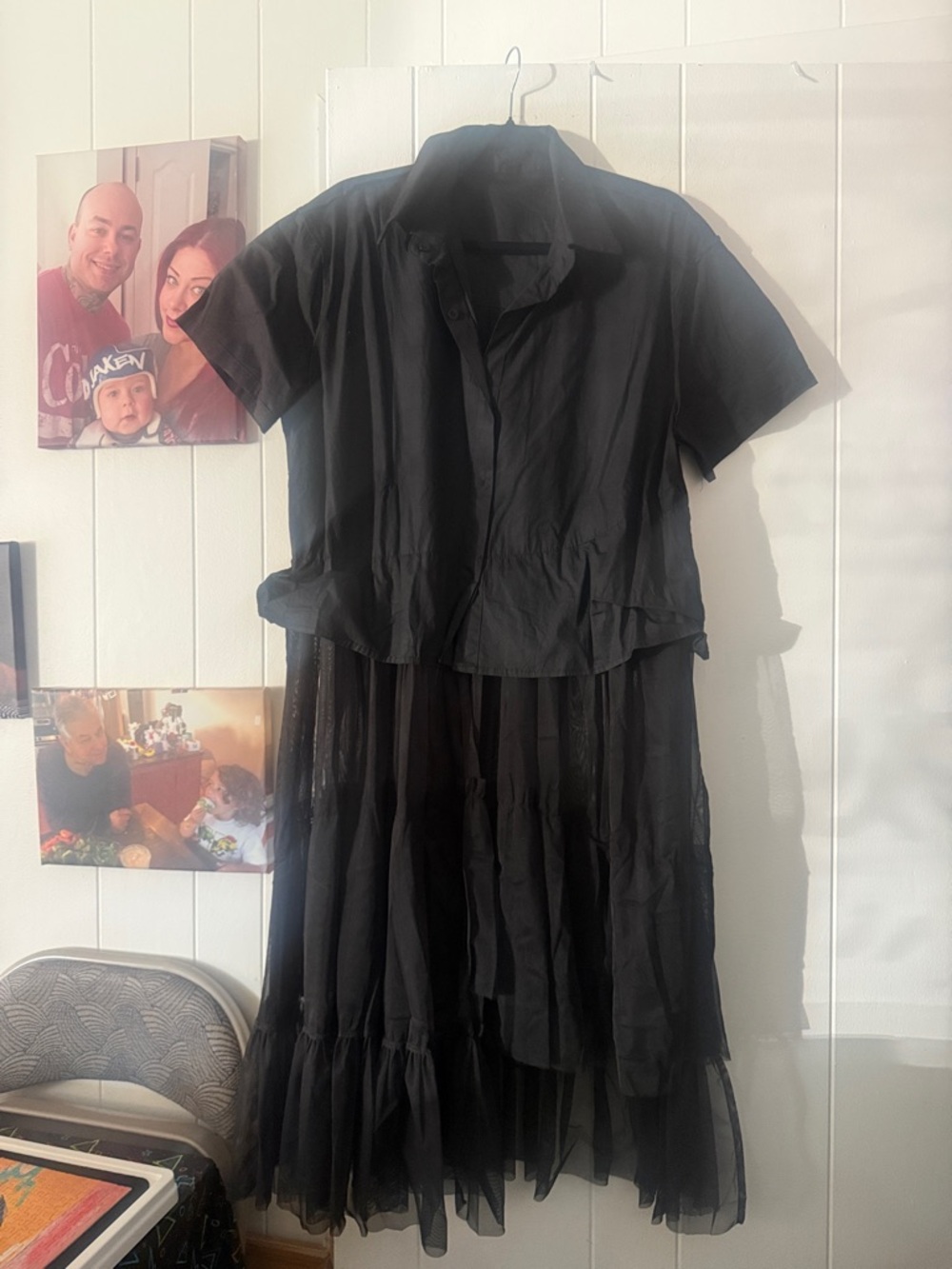 Black Short Sleeve Layered Dress